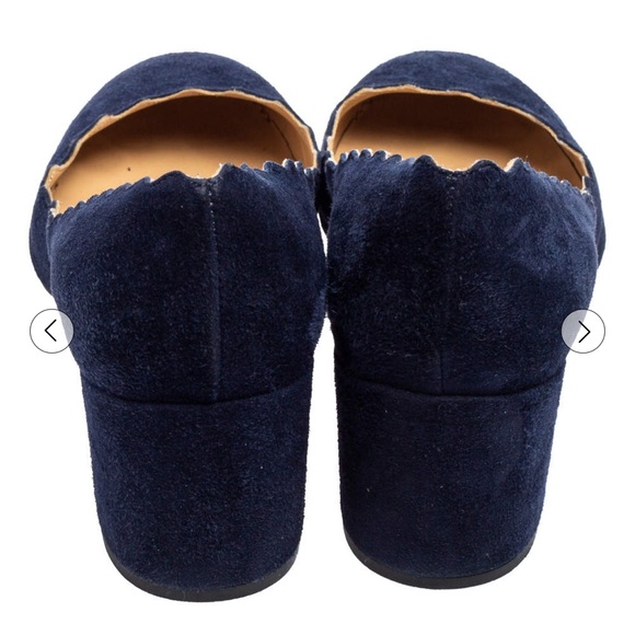 NWT Chloe Blue Suede Lauren Scallop Trim Block Heel Pumps Size 37 - Picture 5 of 12
